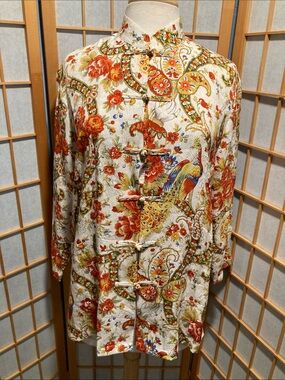 100% Silk Mandarin Style Women’s Blouse by Drapers & Damon’s Size Large